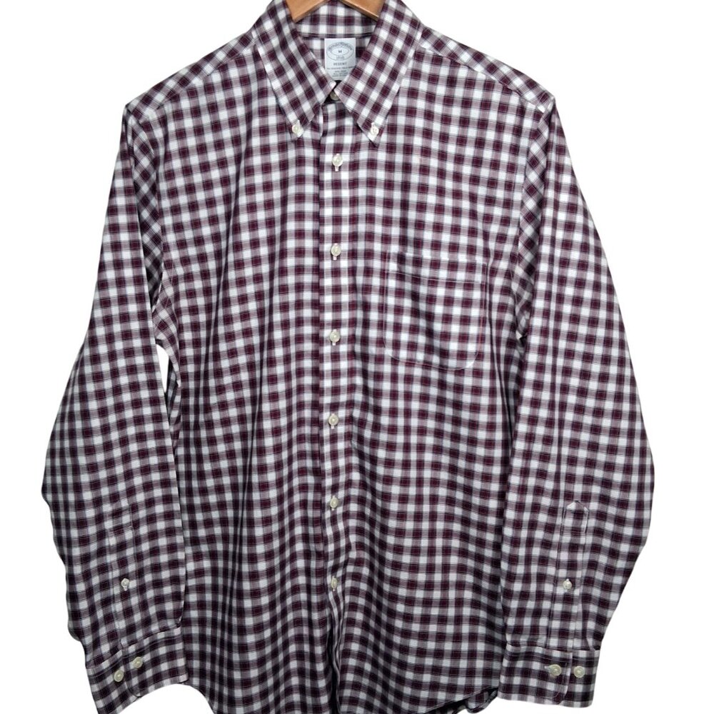 Brooks Brothers Shirt Men Meidum Regent Fit White Red Blue Plaid Button Down - Picture 2 of 14
